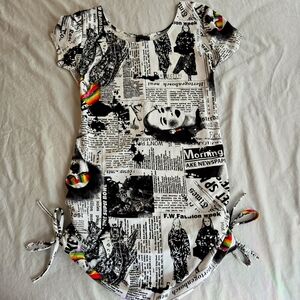 Vintage 2000s Y2K Newspaper Print Stretch Bodycon Mini Dress sz S NY Invasion